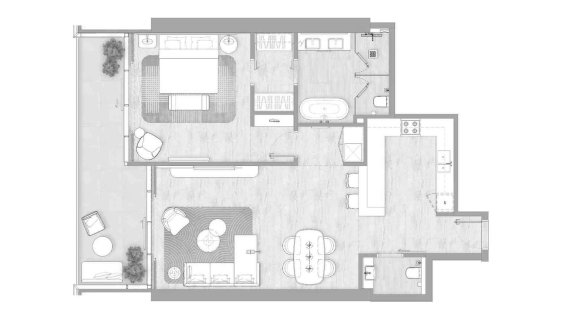 Планировка квартиры 1 спальня в ЖК Kempinski Marina Residences № 11034 (2D)
