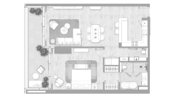 Планировка квартиры 1 спальня в ЖК Kempinski Marina Residences № 11033 (2D)